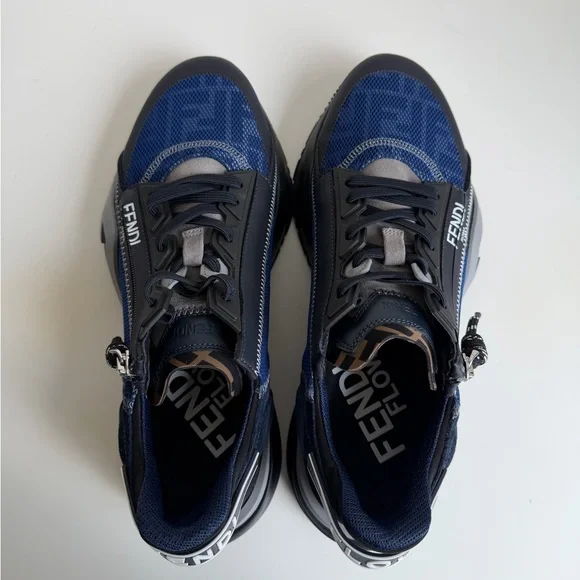 Fendi Blue & Black Runner Sneakers with Zipper Detail